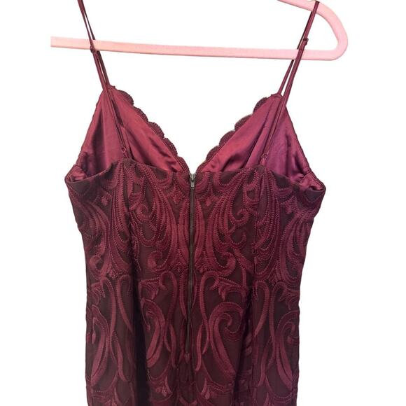 Bardot Gia Embroidered Lace Mesh Cocktail Bodycon Dress In Burgundy Size 8 - Picture 11 of 15